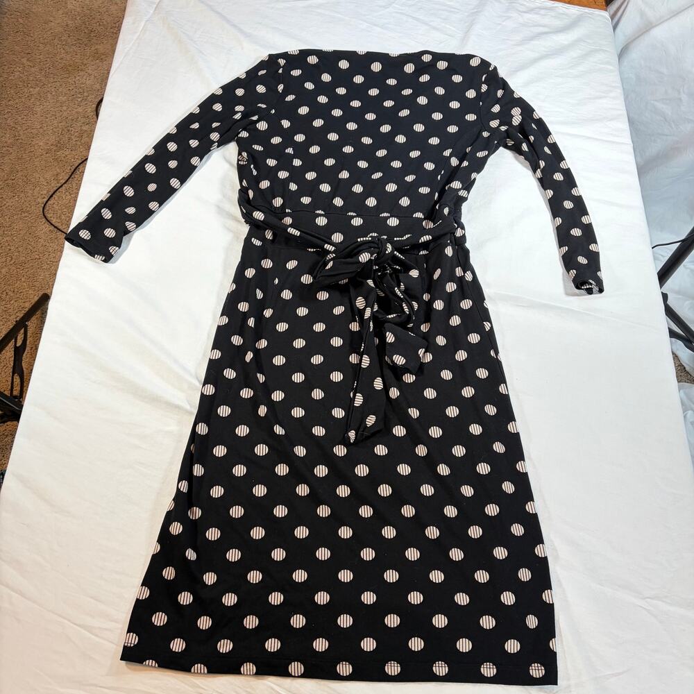 Sade womens black cream polka dot 3/4 sleeve knee length wrap dress. Size 2 - Picture 2 of 7